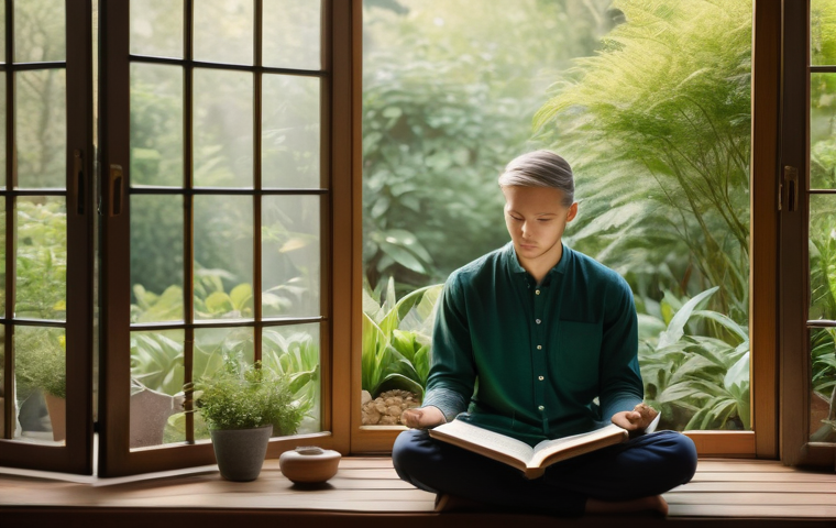 긍정적 정체성 형성을 위한 첫걸음 - A young person, dressed in comfortable, modest casual wear, is seated on a cozy sofa in a naturally ...