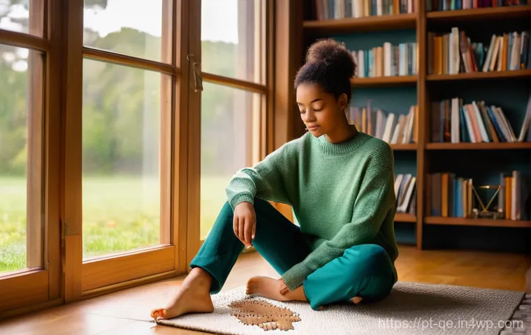자기 존중감을 높이는 긍정적 정체성 전략 - **Prompt: The Luminous Puzzle of Self-Discovery**
A young adult, gender-neutral, of diverse ethn...