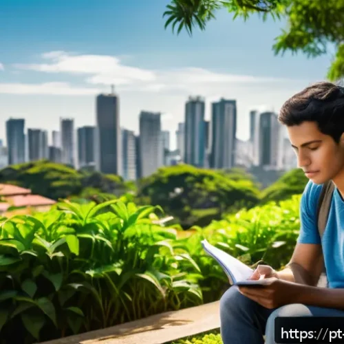 Home 31 긍정적 정체성을 위한 자아 실현 방법 - A serene and inspiring scene of a young adult sitting peacefully in a sunlit urban park in São Paulo...