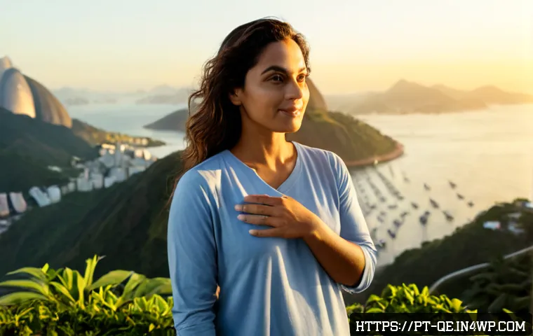 Home 17 긍정적 정체성을 위한 자아 발견의 여행 - Photorealistic Brazilian woman in her early 30s standing confidently on a quiet Rio de Janeiro overl...